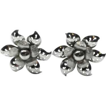 Silver Tone Coro Floral Clip Earrings