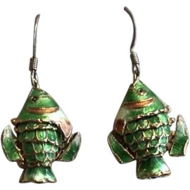 Chinese Export Enamel Cloisonne Fish Earrings