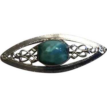 Silver Tone Faux Turquoise Brooch - image 1