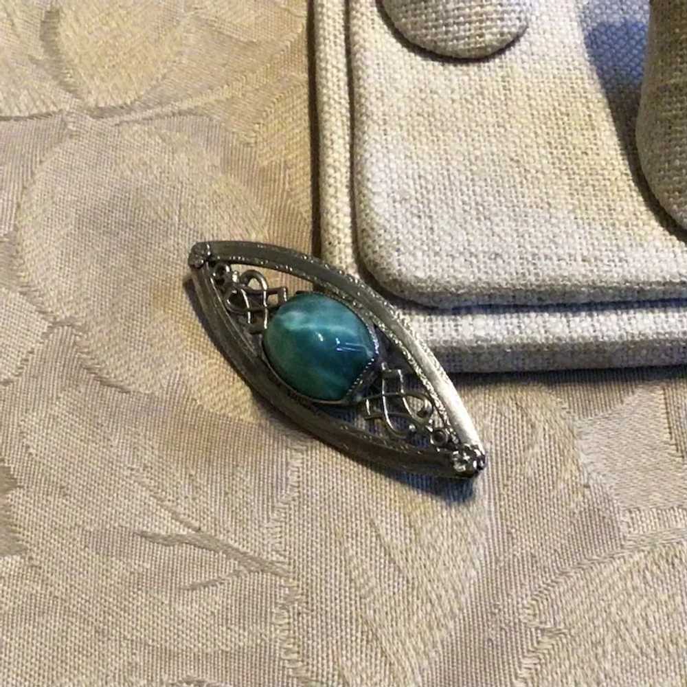 Silver Tone Faux Turquoise Brooch - image 2