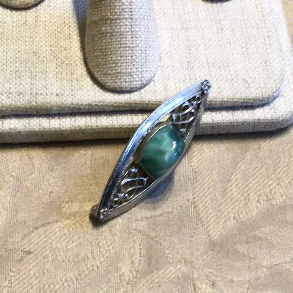 Silver Tone Faux Turquoise Brooch - image 3