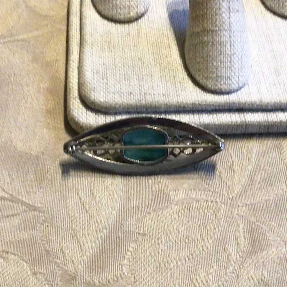 Silver Tone Faux Turquoise Brooch - image 4