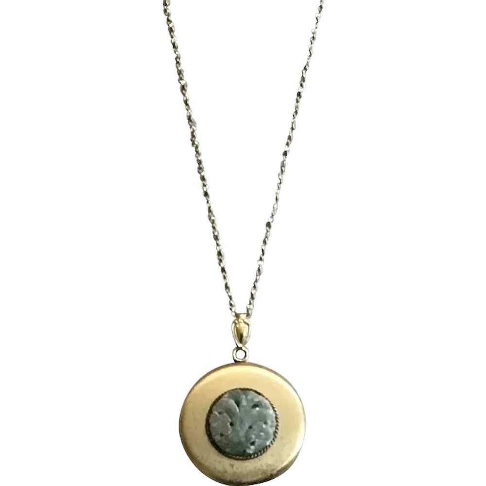 Gold Filled Chain & Jade Double Photo Locket Pend… - image 1
