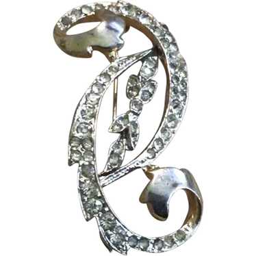 Silver Tone Clear Rhinestone Brooch