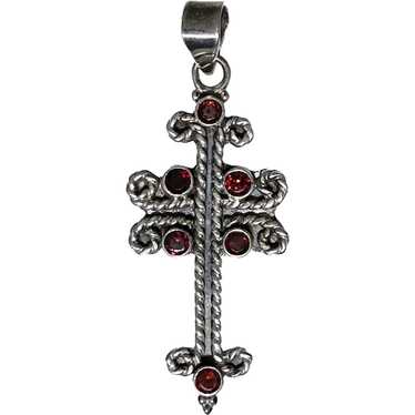 Ornate sterling silver cross with faceted Garnets - image 1