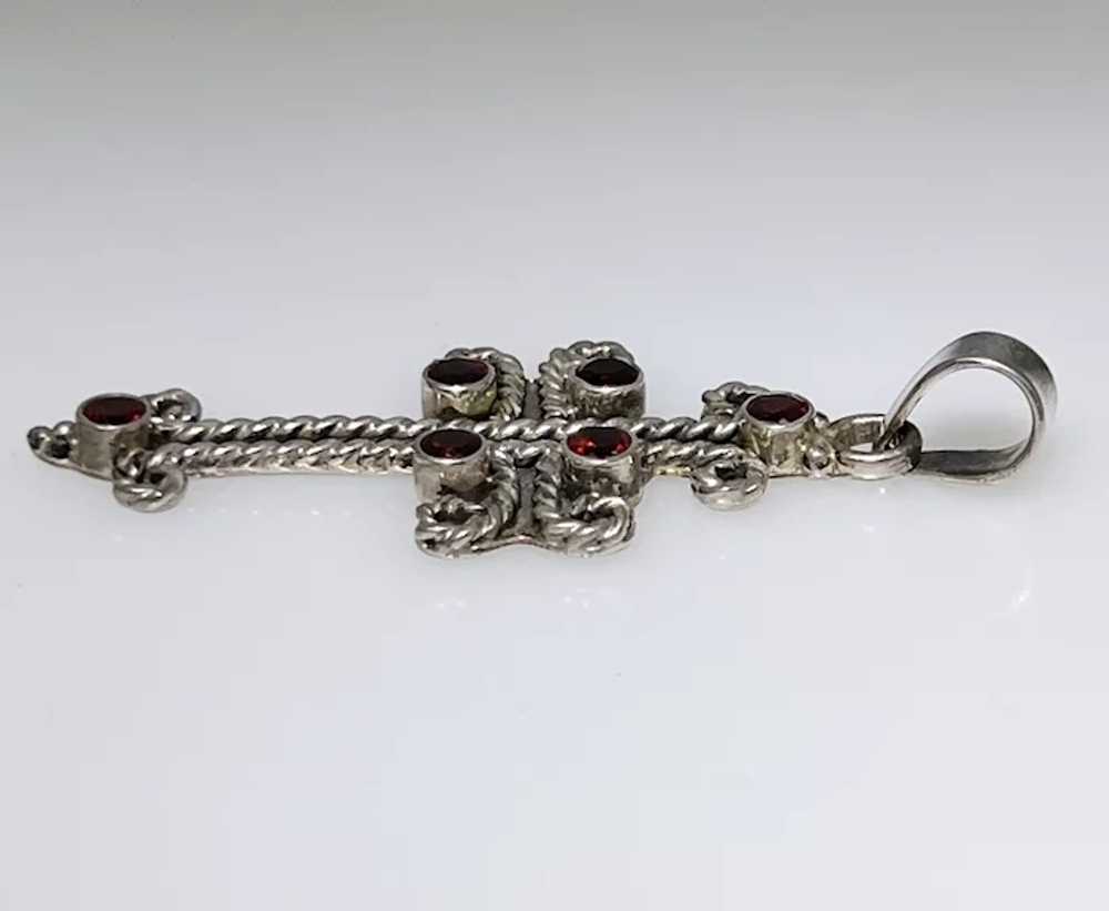 Ornate sterling silver cross with faceted Garnets - image 2