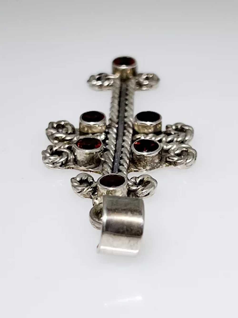 Ornate sterling silver cross with faceted Garnets - image 3