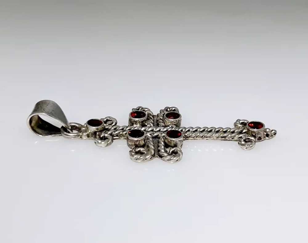 Ornate sterling silver cross with faceted Garnets - image 4