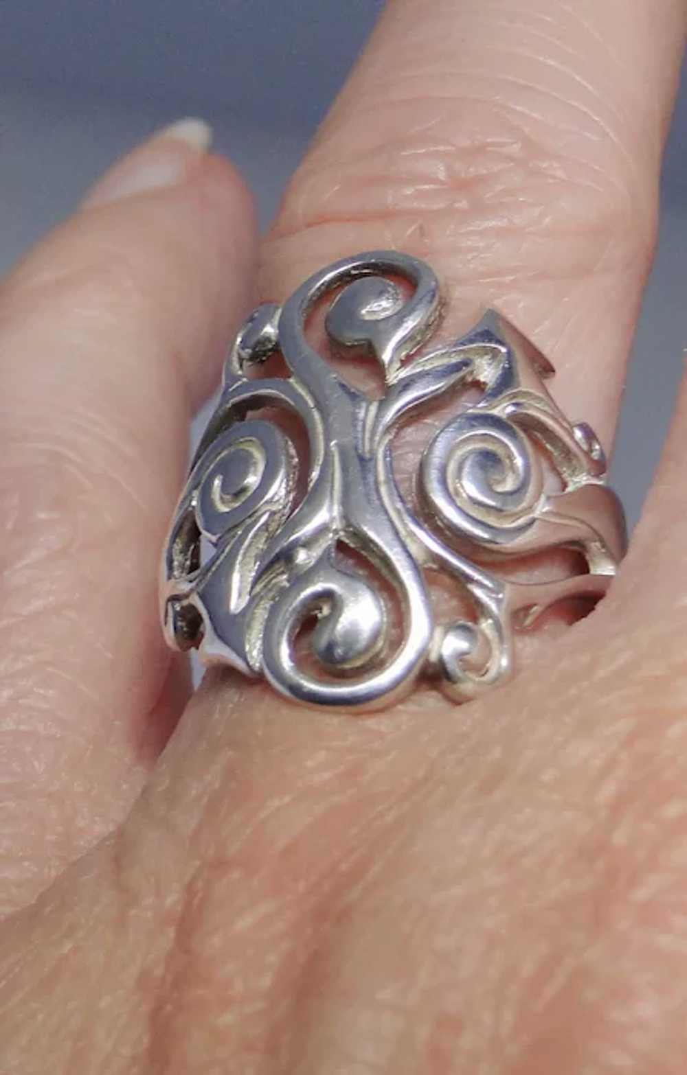 Vintage sterling silver scroll style fashion ring… - image 5