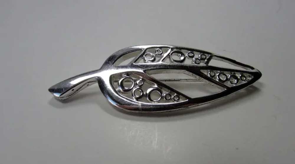 Vintage Givenchy Silvertone Modernist Leaf Pin - image 4