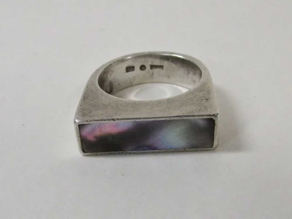 Sterling Silver Signed Sweden Ring With Inset Aba… - image 5