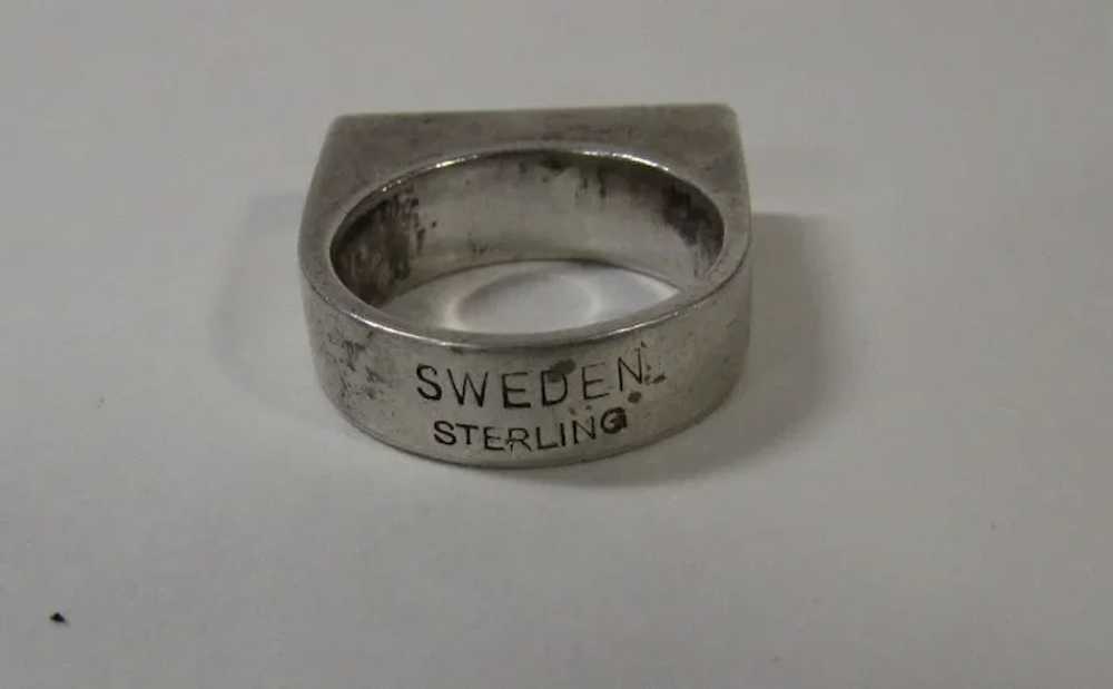 Sterling Silver Signed Sweden Ring With Inset Aba… - image 6