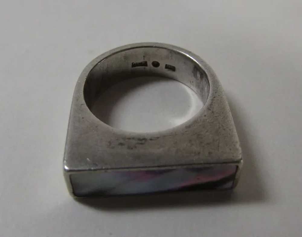 Sterling Silver Signed Sweden Ring With Inset Aba… - image 8