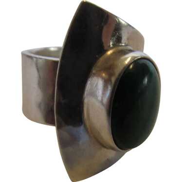Sterling Silver Designer Modernist Malachite Ring 
