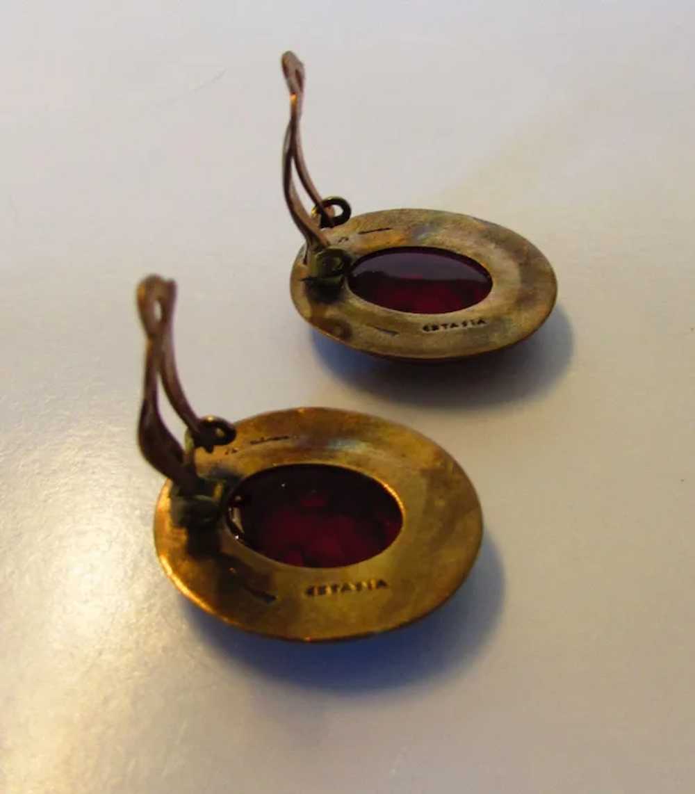 Vintage Designer Signed Intaglio Clip On Earrings… - image 8