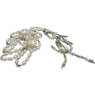 Vintage Freshwater Pearl and Gemstone Lariat Neck… - image 1