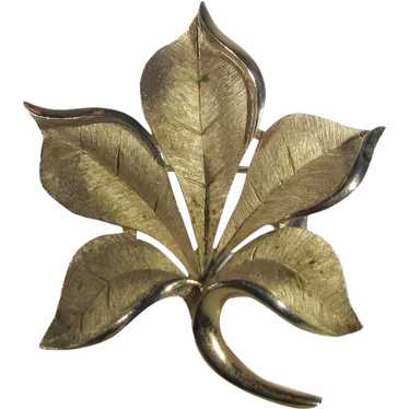 Vintage Crown Trifari Brushed Goldtone Leaf Pin - image 1
