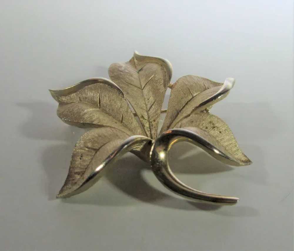 Vintage Crown Trifari Brushed Goldtone Leaf Pin - image 7