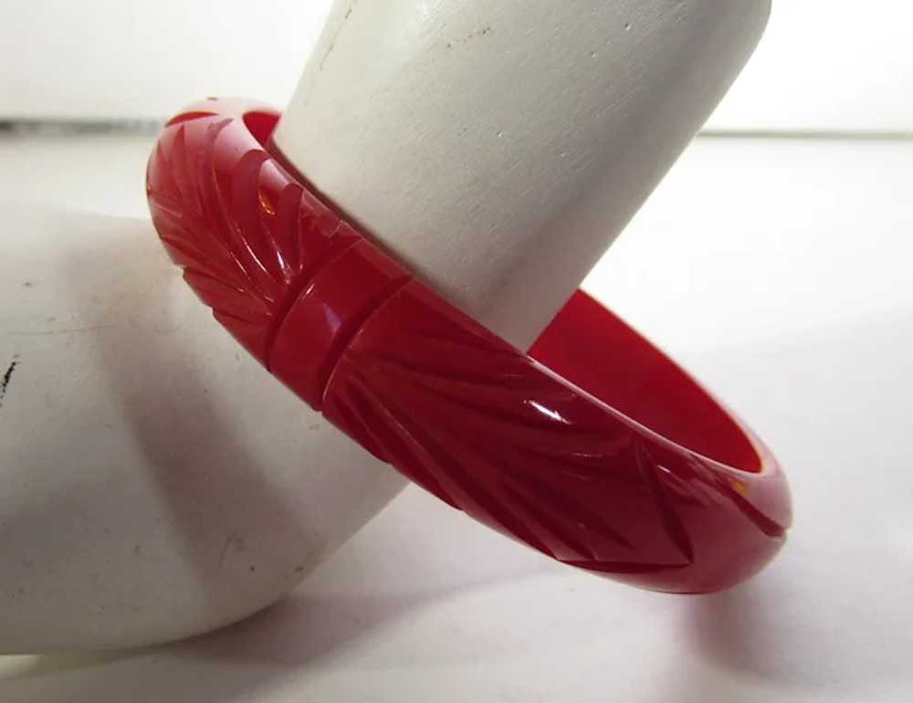 Bakelite Heavily Carved Cherry Red Bangle - image 5