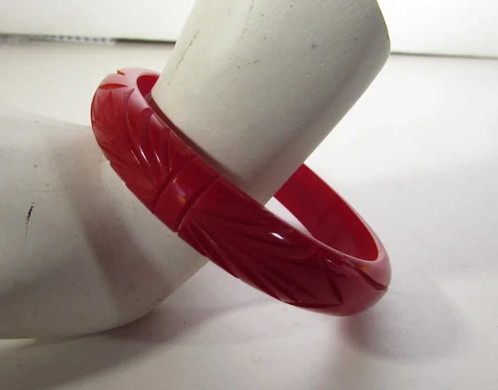 Bakelite Heavily Carved Cherry Red Bangle - image 7