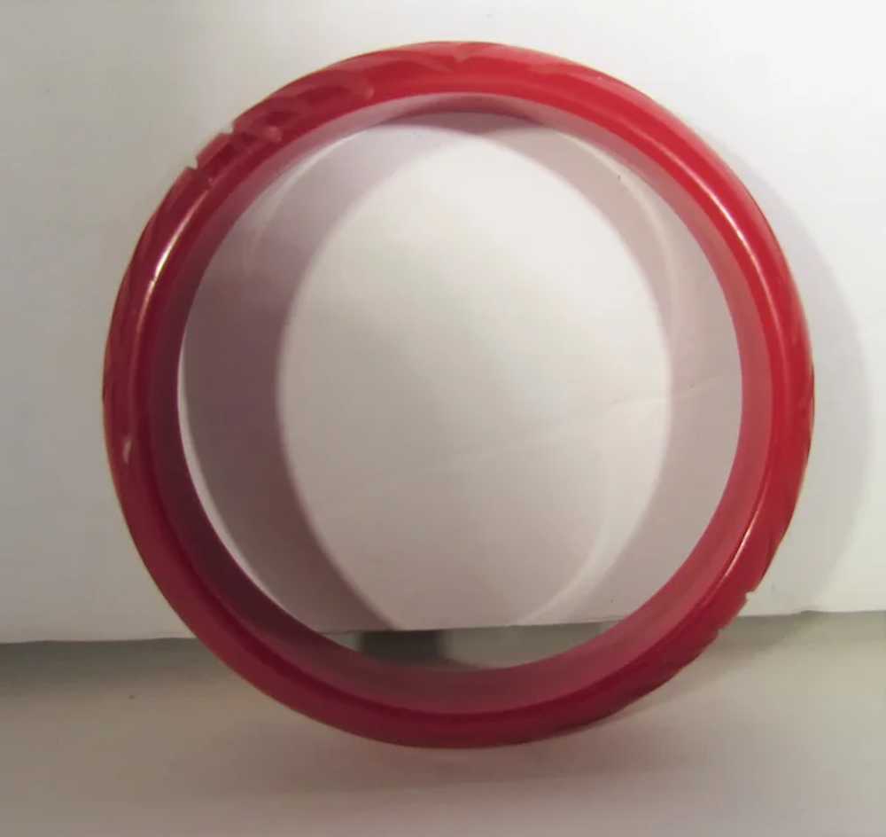 Bakelite Heavily Carved Cherry Red Bangle - image 9