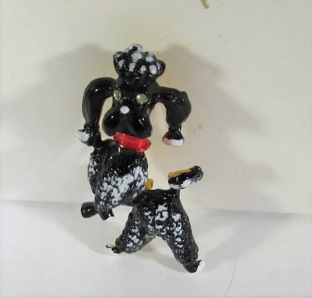 Vintage Black Enamelled Poodle With Red Collar - image 10