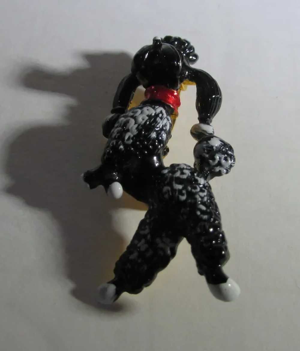 Vintage Black Enamelled Poodle With Red Collar - image 12