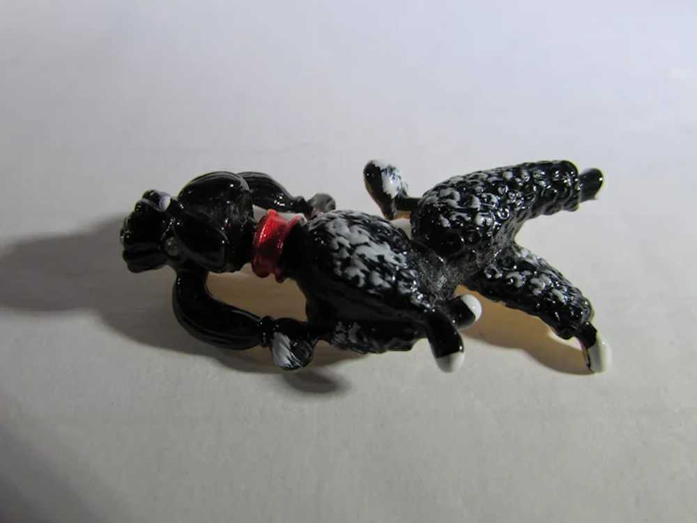 Vintage Black Enamelled Poodle With Red Collar - image 3