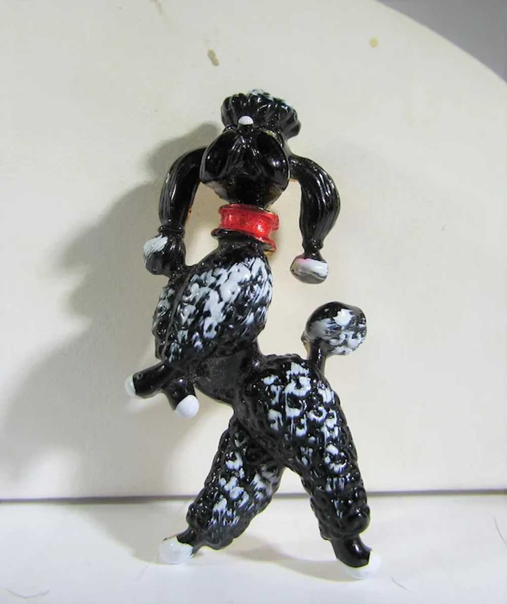 Vintage Black Enamelled Poodle With Red Collar - image 7