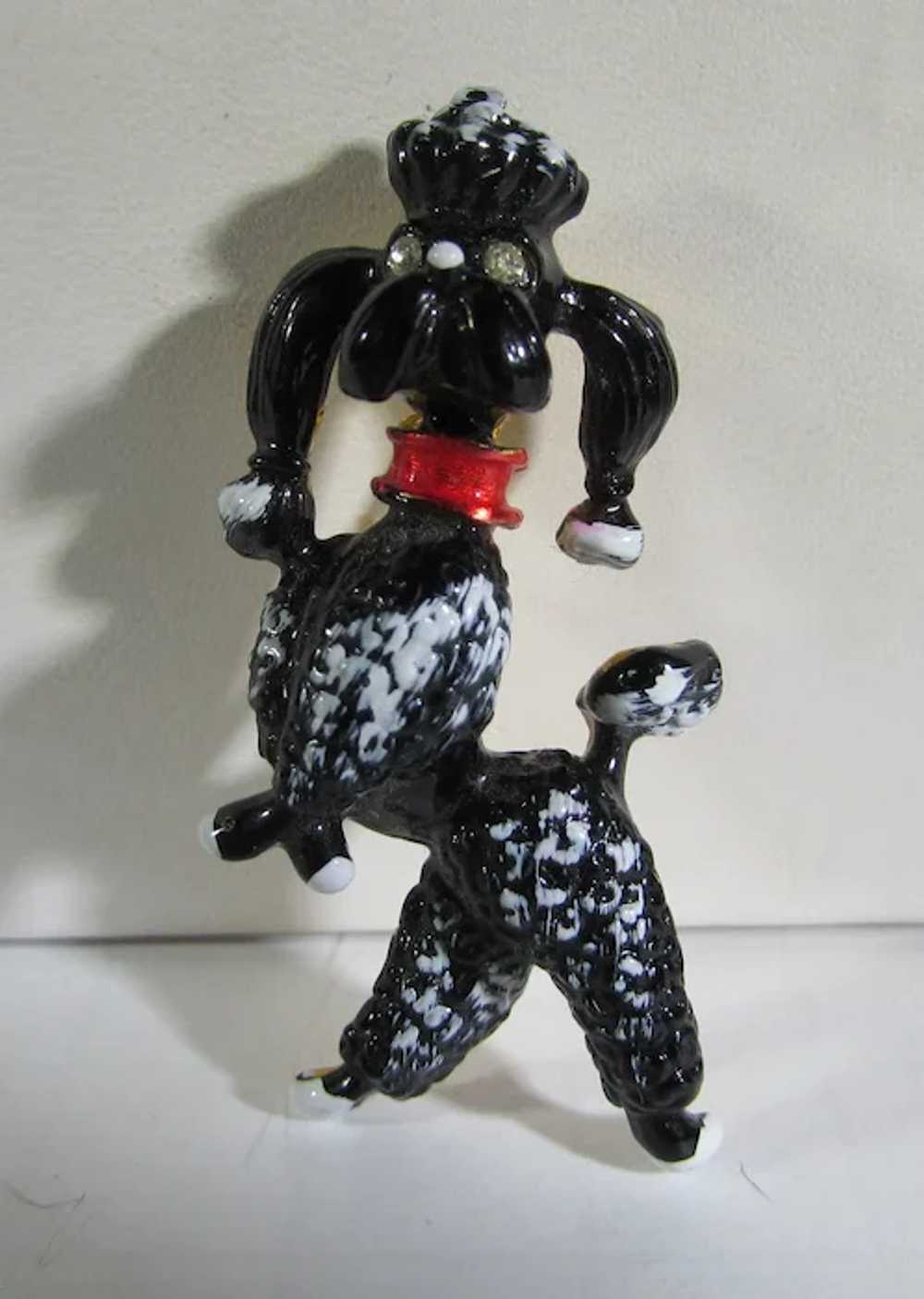 Vintage Black Enamelled Poodle With Red Collar - image 9