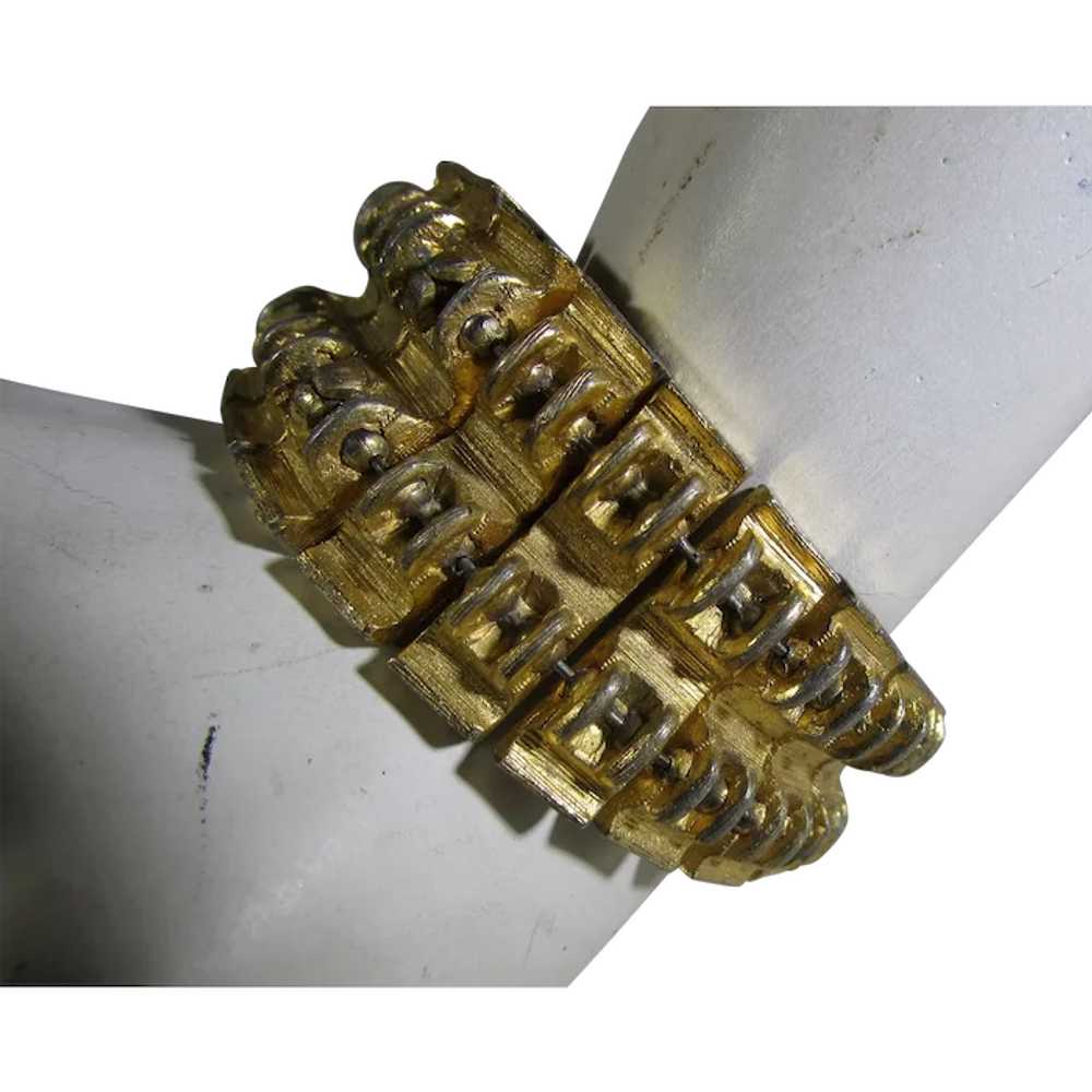 Mid-Century Modern Goldtone Link Bracelet Signed … - image 1