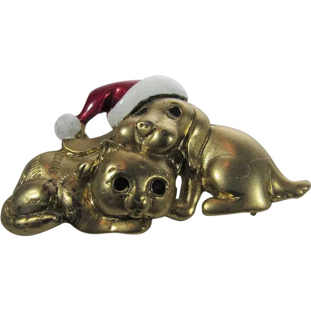 Danecraft Sleeping Dog and Cat Christmas Pin in R… - image 1
