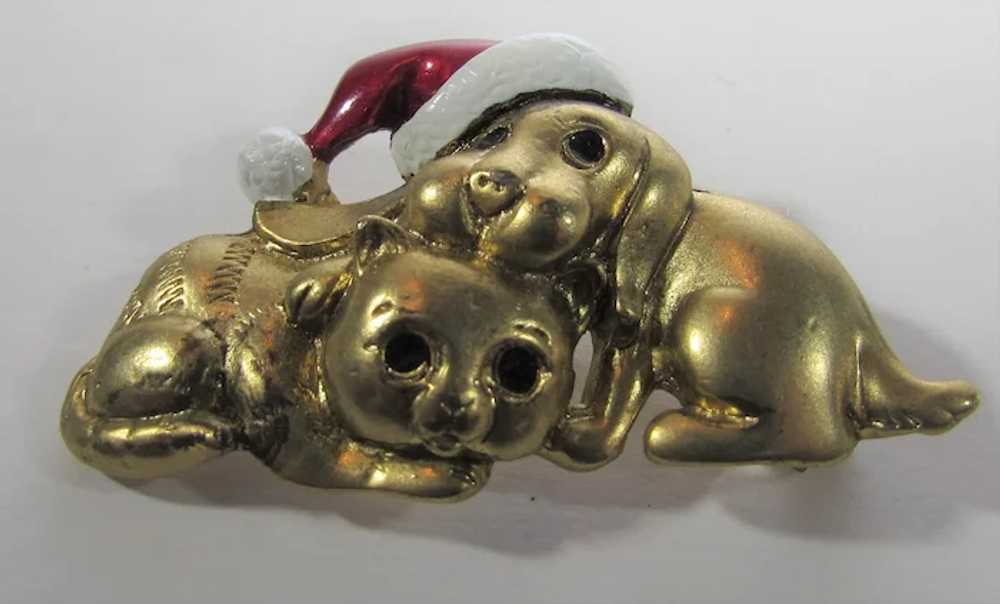 Danecraft Sleeping Dog and Cat Christmas Pin in R… - image 2