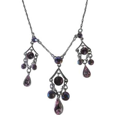 Givenchy Silver Tone Necklace with Pink Aurora Bo… - image 1