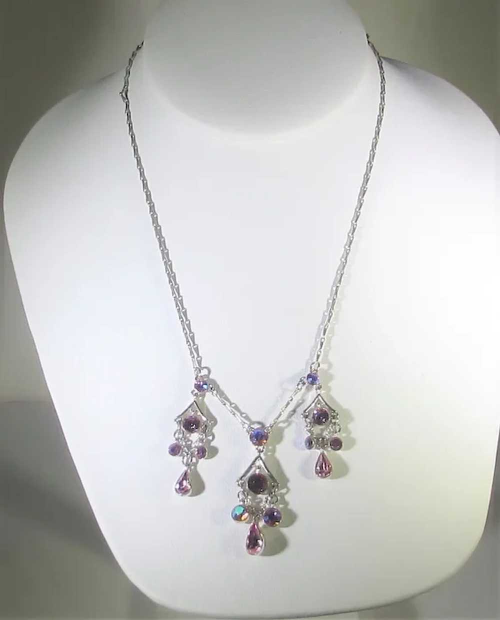 Givenchy Silver Tone Necklace with Pink Aurora Bo… - image 2