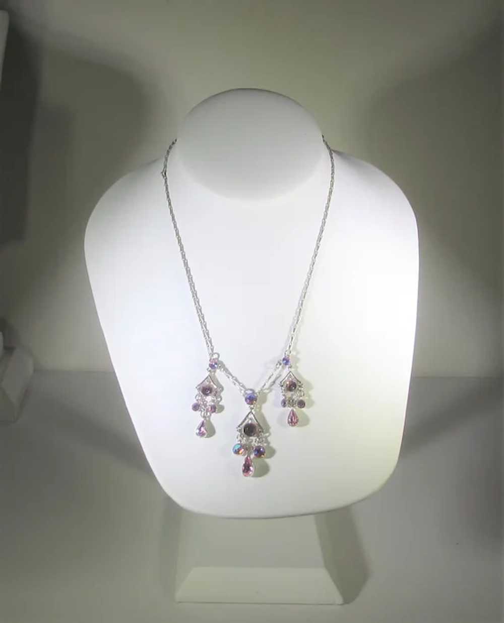 Givenchy Silver Tone Necklace with Pink Aurora Bo… - image 4
