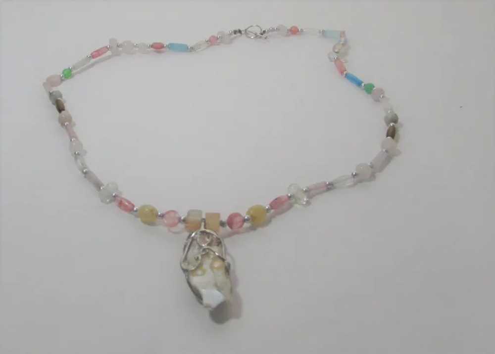 Vintage Glass Bead Necklace With Pink Quartz and … - image 5