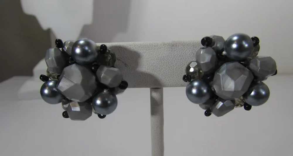 Vintage Clip On Silver Tone Beads Signed Germany - image 2