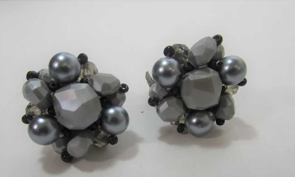 Vintage Clip On Silver Tone Beads Signed Germany - image 3