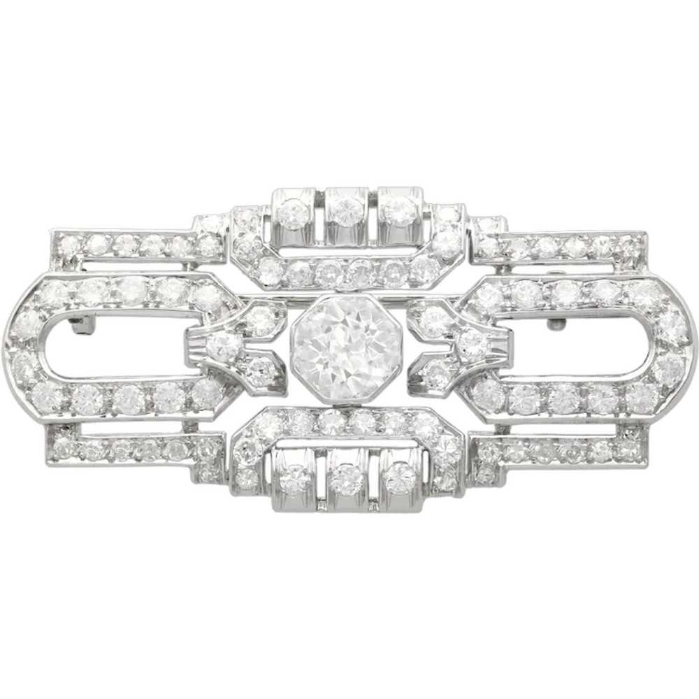 Vintage French 5.44ct Diamond and Platinum Brooch… - image 1