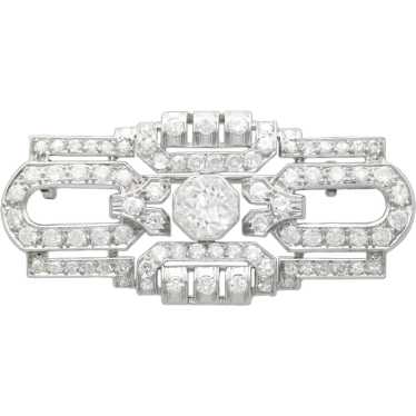 Vintage French 5.44ct Diamond and Platinum Brooch… - image 1