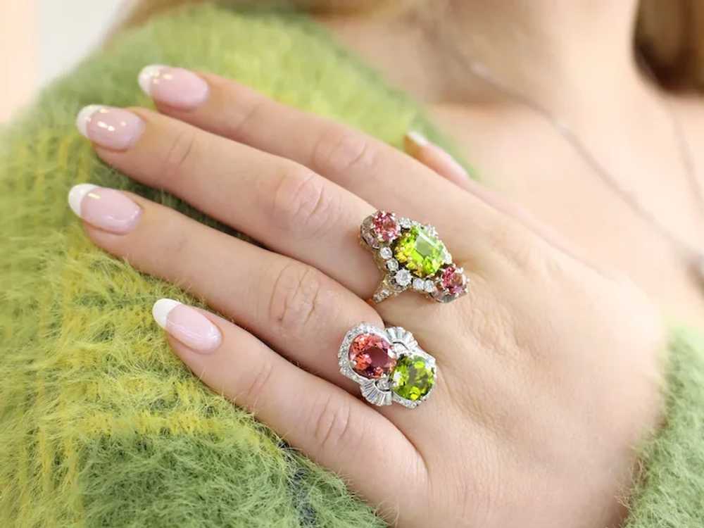 Vintage 3.04Ct Peridot 3.12Ct Pink Tourmaline and… - image 3