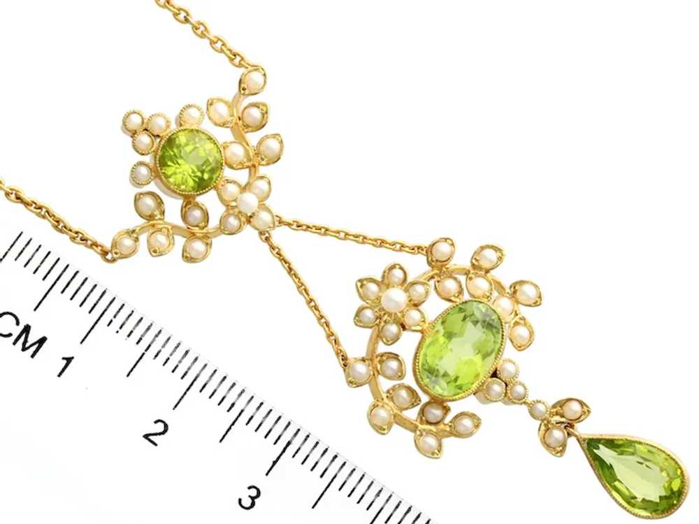 Antique 3.43 ct Peridot and Seed Pearl, 15 ct Yel… - image 6