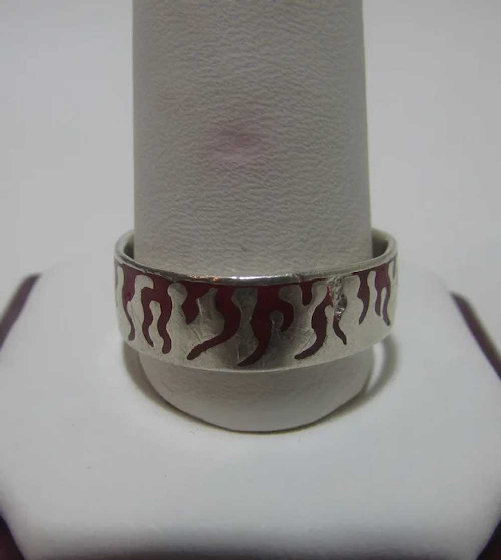Sterling Silver With Enamel Flame Design Men's Ri… - image 2