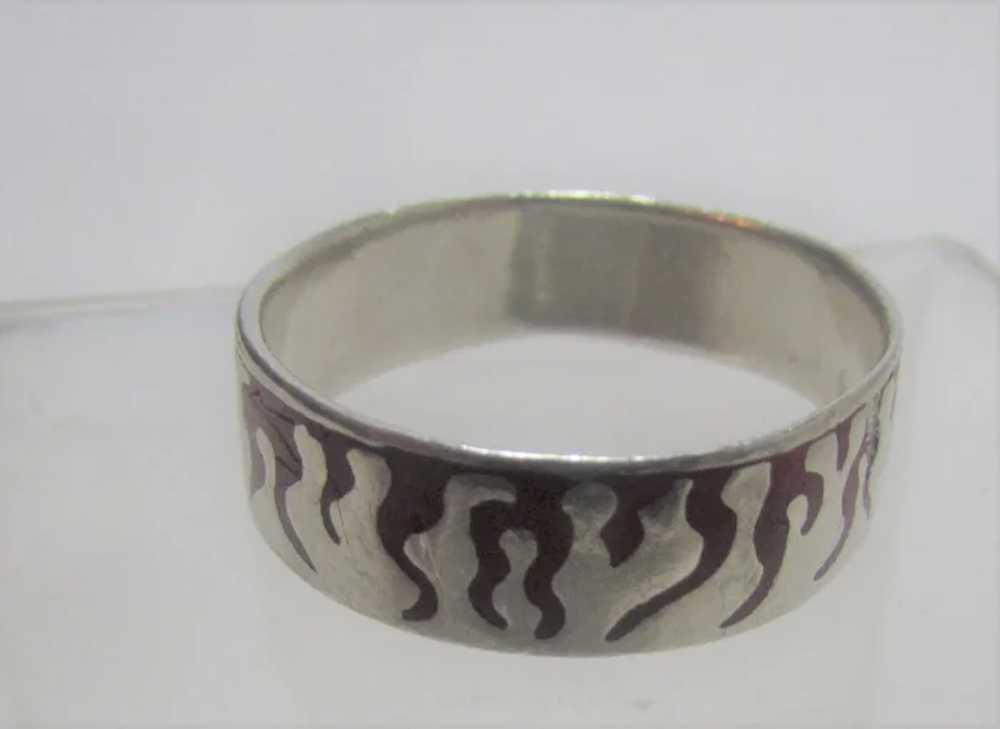 Sterling Silver With Enamel Flame Design Men's Ri… - image 3