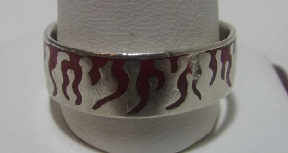 Sterling Silver With Enamel Flame Design Men's Ri… - image 4