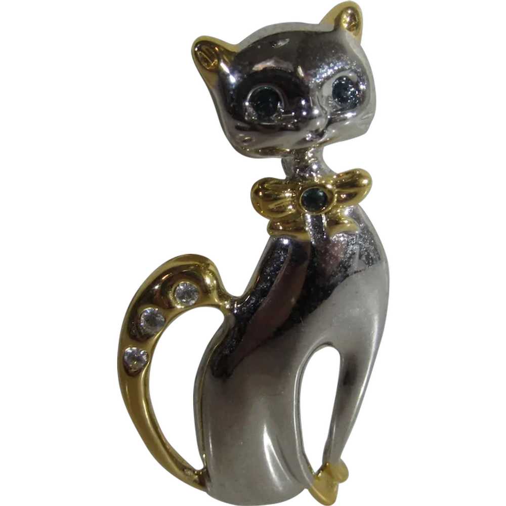 Vintage Cutler Silver Tone Classy Cat With Gold T… - image 1