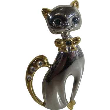 Vintage Cutler Silver Tone Classy Cat With Gold To