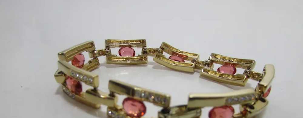 Nolan Miller Gold Tone Bracelet With Pink Unbacke… - image 10