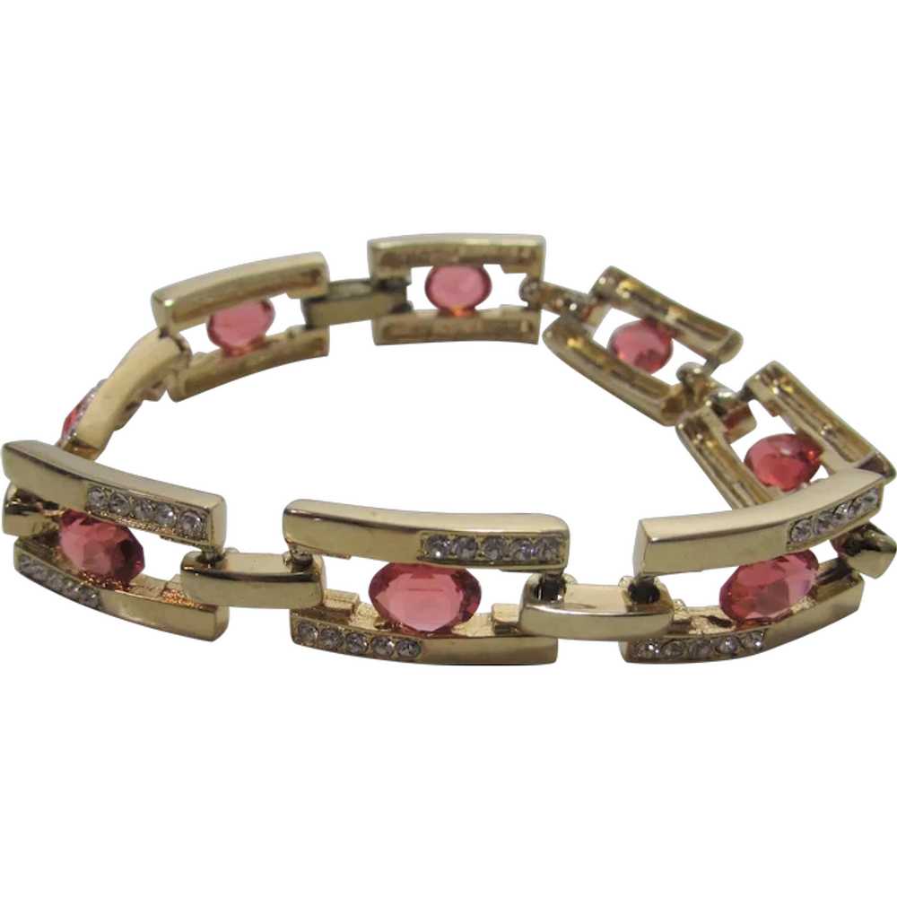 Nolan Miller Gold Tone Bracelet With Pink Unbacke… - image 1